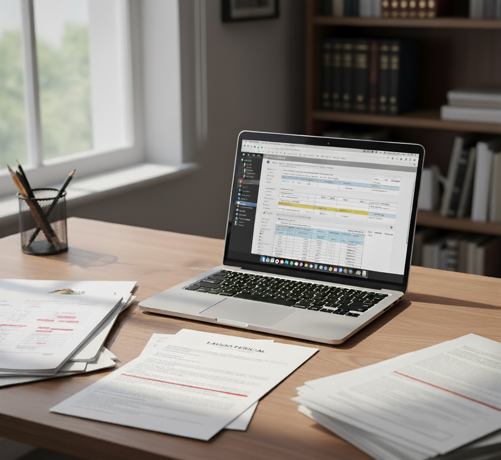 Profissional realizando cálculos financeiros em mesa